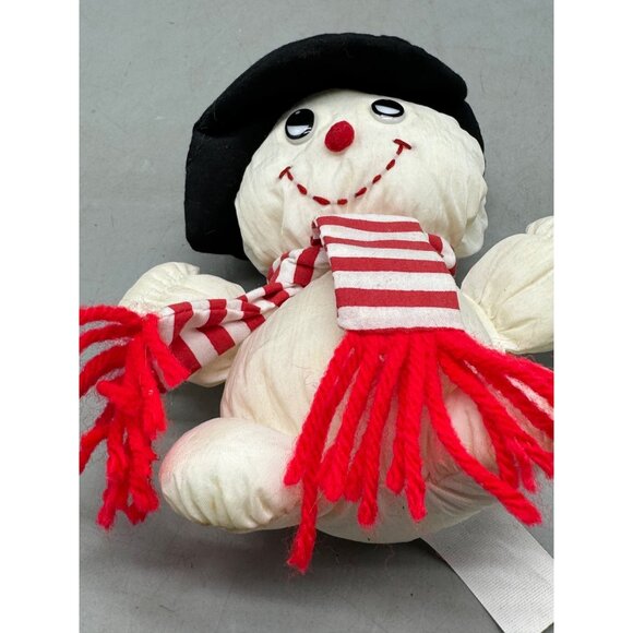 vintage snowman plush Christmas tree ornament white black top hat scarf 6" READ - Picture 5 of 9